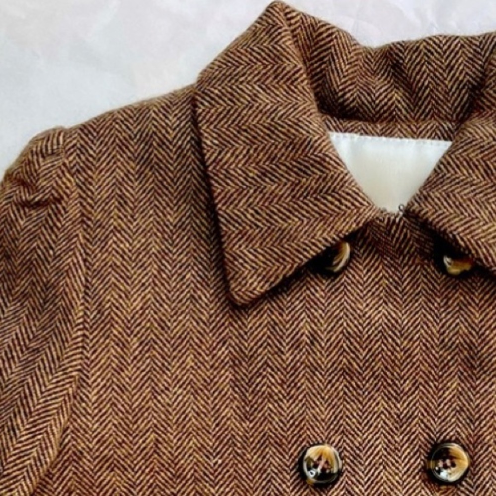 Girls US 3-4 Coat, herringbone tweed NWOT as made in my shop. Wool blend.